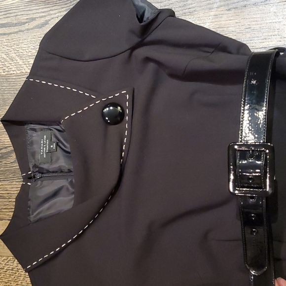 Tahari Vintage Inspired Rolled Collar Black Dress | Tahari ASL Essentials - Picture 2 of 6